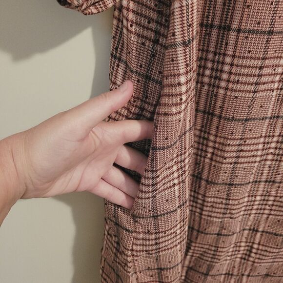 GB Gianni Bini Pink Plaid High Neck Puff Sleeve Dress Size Small - Picture 3 of 8